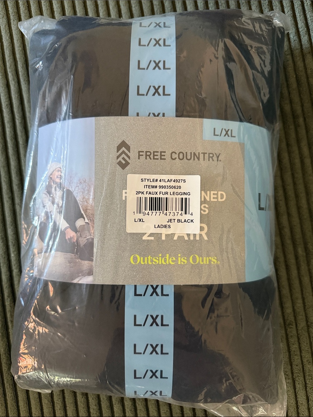 Free Country Jet Black Faux Fur Lined Leggings 2-Pack L/XL